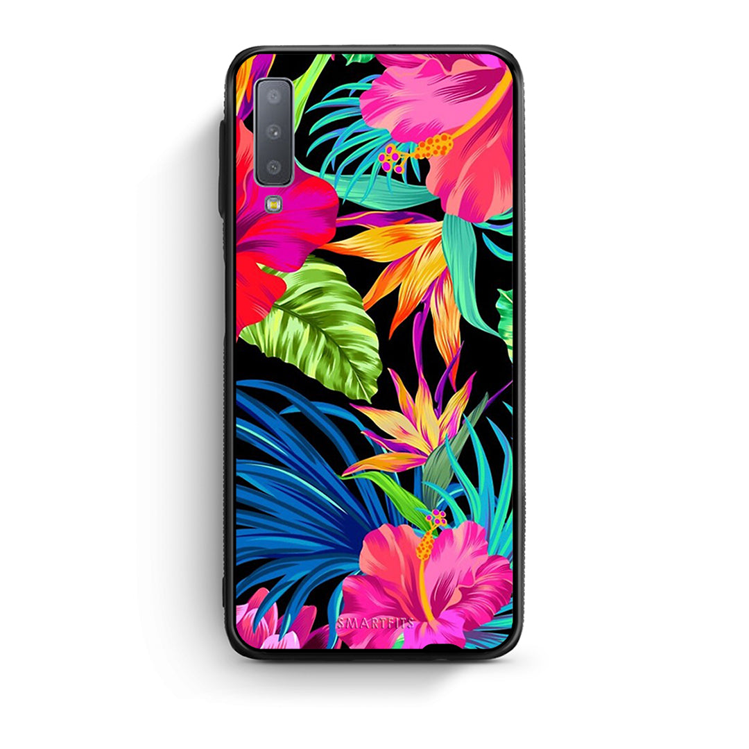 samsung A7 Tropical Flowers θήκη από τη Smartfits με σχέδιο στο πίσω μέρος και μαύρο περίβλημα | Smartphone case with colorful back and black bezels by Smartfits