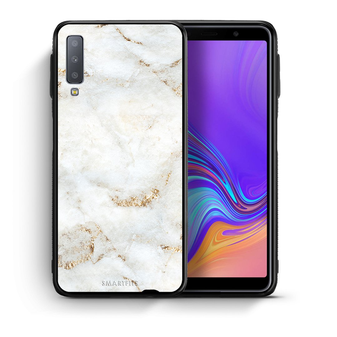 Θήκη Samsung A7 2018 White Gold Marble από τη Smartfits με σχέδιο στο πίσω μέρος και μαύρο περίβλημα | Samsung A7 2018 White Gold Marble case with colorful back and black bezels