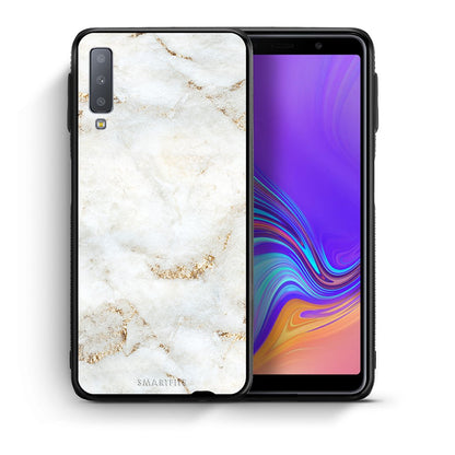 Θήκη Samsung A7 2018 White Gold Marble από τη Smartfits με σχέδιο στο πίσω μέρος και μαύρο περίβλημα | Samsung A7 2018 White Gold Marble case with colorful back and black bezels