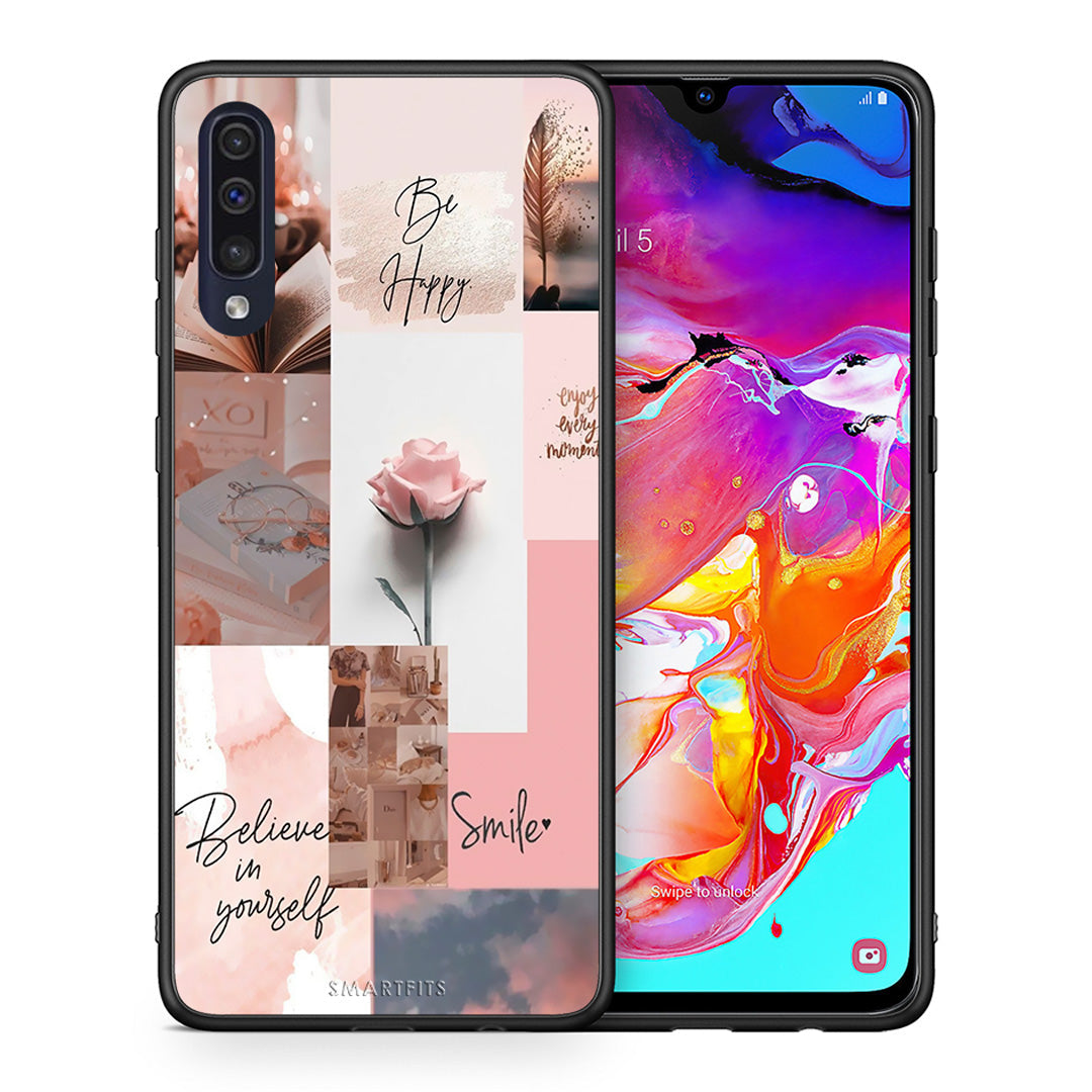Θήκη Samsung A70 Aesthetic Collage από τη Smartfits με σχέδιο στο πίσω μέρος και μαύρο περίβλημα | Samsung A70 Aesthetic Collage case with colorful back and black bezels