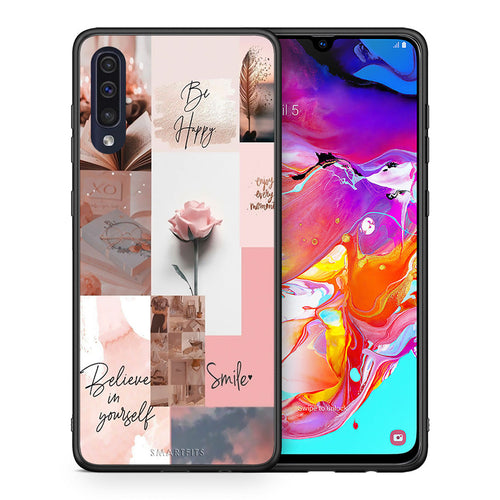 Θήκη Samsung A70 Aesthetic Collage από τη Smartfits με σχέδιο στο πίσω μέρος και μαύρο περίβλημα | Samsung A70 Aesthetic Collage case with colorful back and black bezels