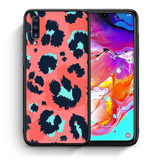 Θήκη Samsung A70 Pink Leopard Animal από τη Smartfits με σχέδιο στο πίσω μέρος και μαύρο περίβλημα | Samsung A70 Pink Leopard Animal case with colorful back and black bezels