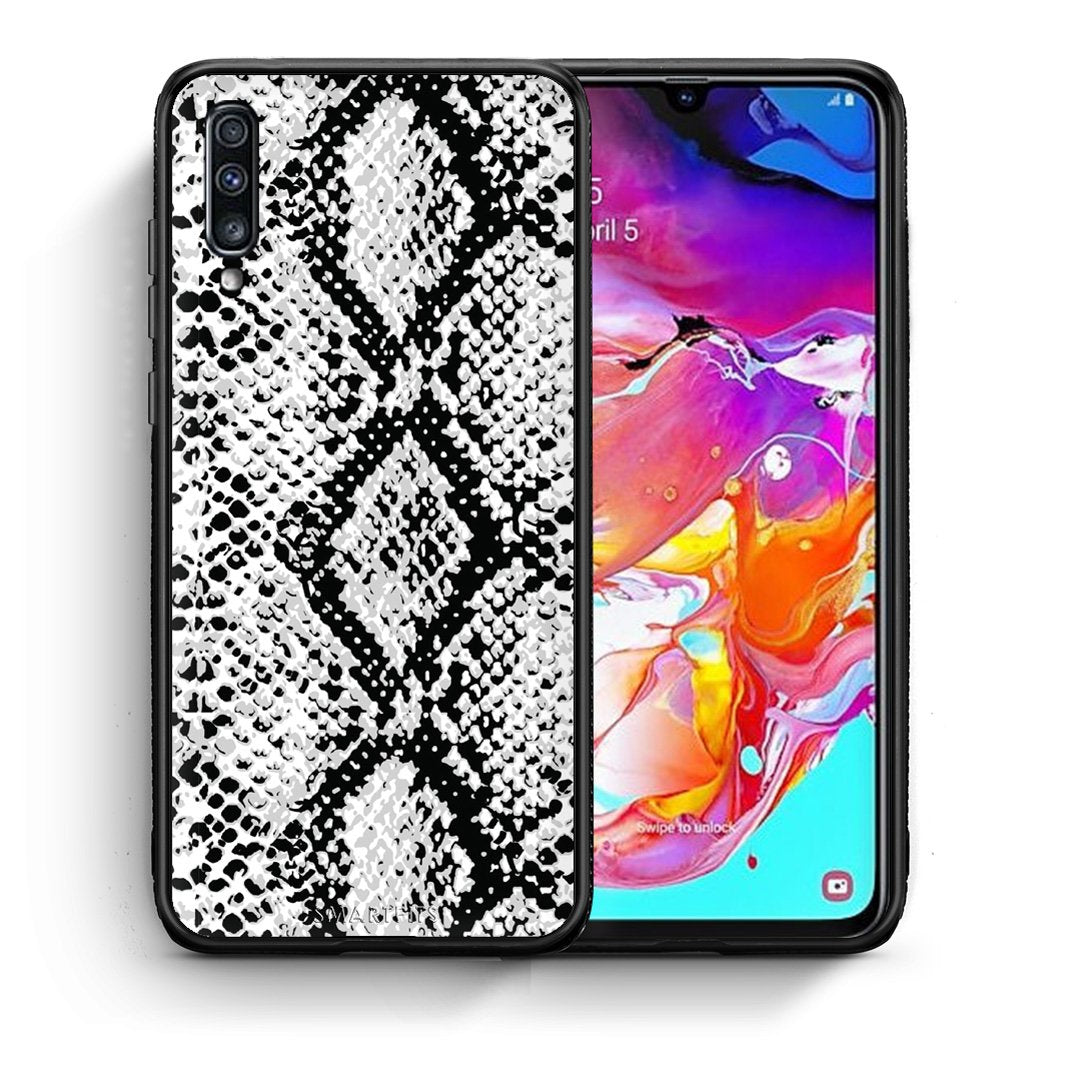 Θήκη Samsung A70 White Snake Animal από τη Smartfits με σχέδιο στο πίσω μέρος και μαύρο περίβλημα | Samsung A70 White Snake Animal case with colorful back and black bezels
