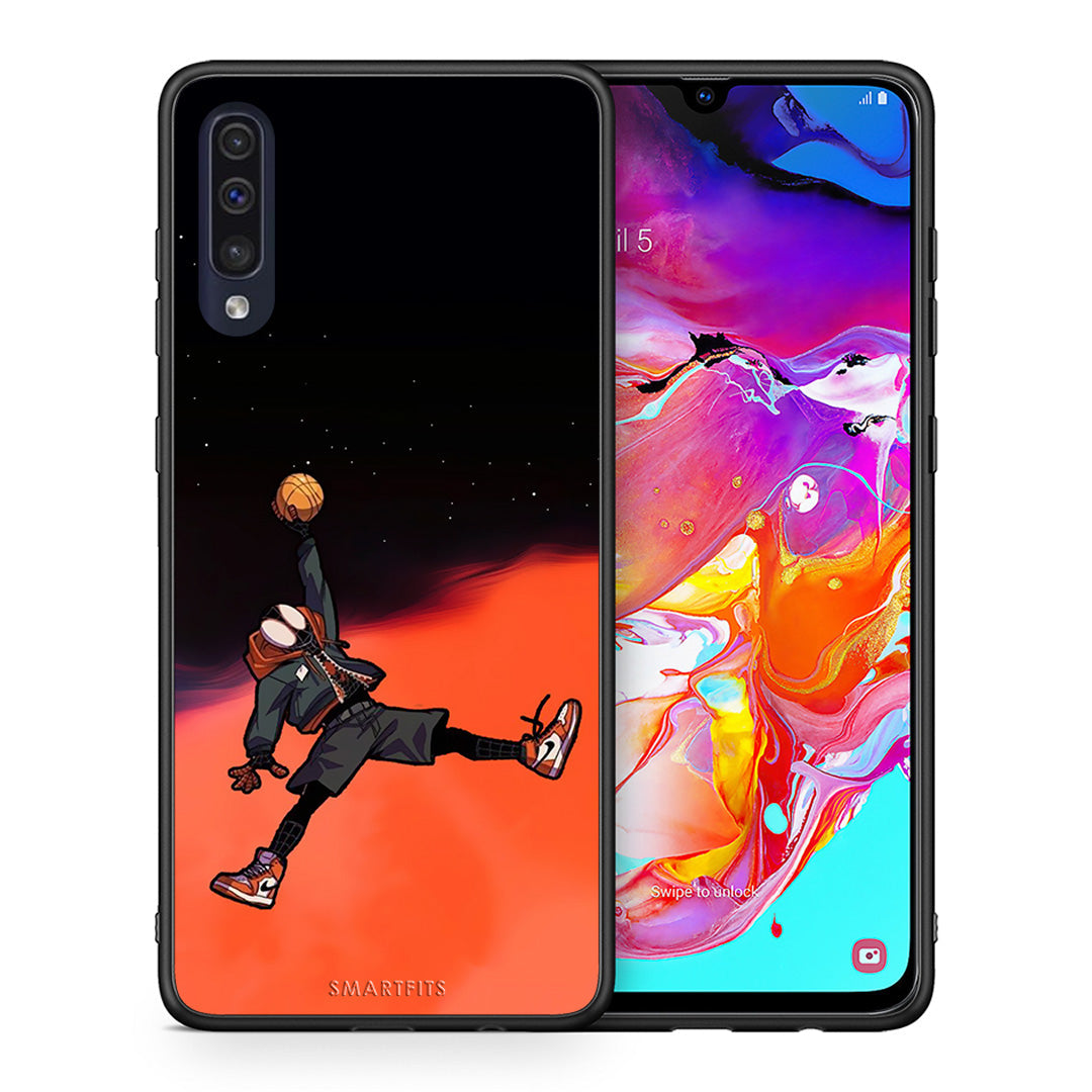 Θήκη Samsung A70 Basketball Hero από τη Smartfits με σχέδιο στο πίσω μέρος και μαύρο περίβλημα | Samsung A70 Basketball Hero case with colorful back and black bezels