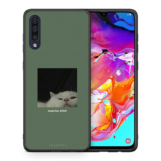 Θήκη Samsung A70 Bitch Surprise από τη Smartfits με σχέδιο στο πίσω μέρος και μαύρο περίβλημα | Samsung A70 Bitch Surprise case with colorful back and black bezels