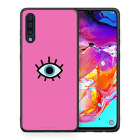 Thumbnail for Θήκη Samsung A70 Blue Eye Pink από τη Smartfits με σχέδιο στο πίσω μέρος και μαύρο περίβλημα | Samsung A70 Blue Eye Pink case with colorful back and black bezels