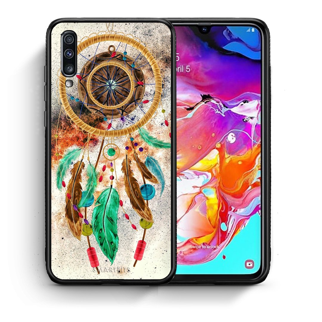 Θήκη Samsung A70 DreamCatcher Boho από τη Smartfits με σχέδιο στο πίσω μέρος και μαύρο περίβλημα | Samsung A70 DreamCatcher Boho case with colorful back and black bezels