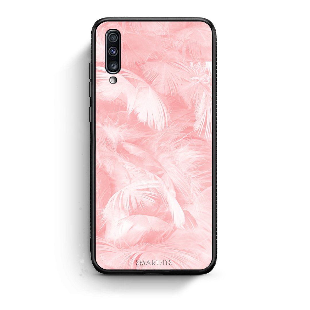 33 - Samsung A70  Pink Feather Boho case, cover, bumper