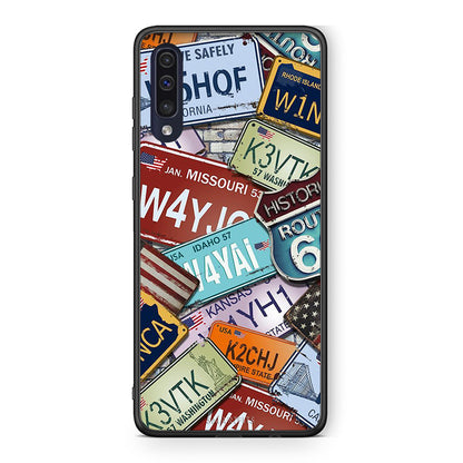 Samsung A70 Car Plates θήκη από τη Smartfits με σχέδιο στο πίσω μέρος και μαύρο περίβλημα | Smartphone case with colorful back and black bezels by Smartfits