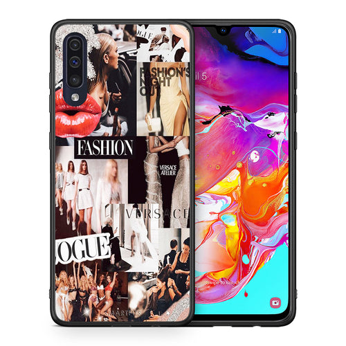 Θήκη Αγίου Βαλεντίνου Samsung A70 Collage Fashion από τη Smartfits με σχέδιο στο πίσω μέρος και μαύρο περίβλημα | Samsung A70 Collage Fashion case with colorful back and black bezels