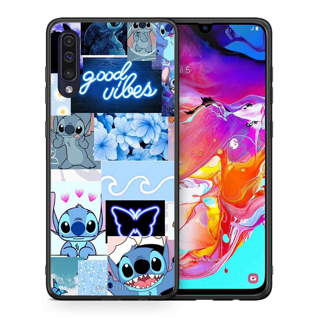Θήκη Αγίου Βαλεντίνου Samsung A70 Collage Good Vibes από τη Smartfits με σχέδιο στο πίσω μέρος και μαύρο περίβλημα | Samsung A70 Collage Good Vibes case with colorful back and black bezels