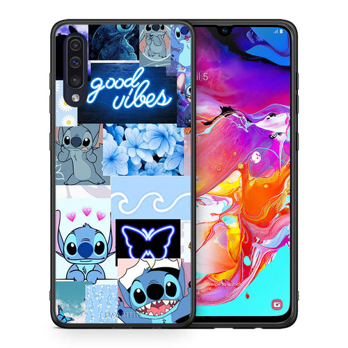 Θήκη Αγίου Βαλεντίνου Samsung A70 Collage Good Vibes από τη Smartfits με σχέδιο στο πίσω μέρος και μαύρο περίβλημα | Samsung A70 Collage Good Vibes case with colorful back and black bezels