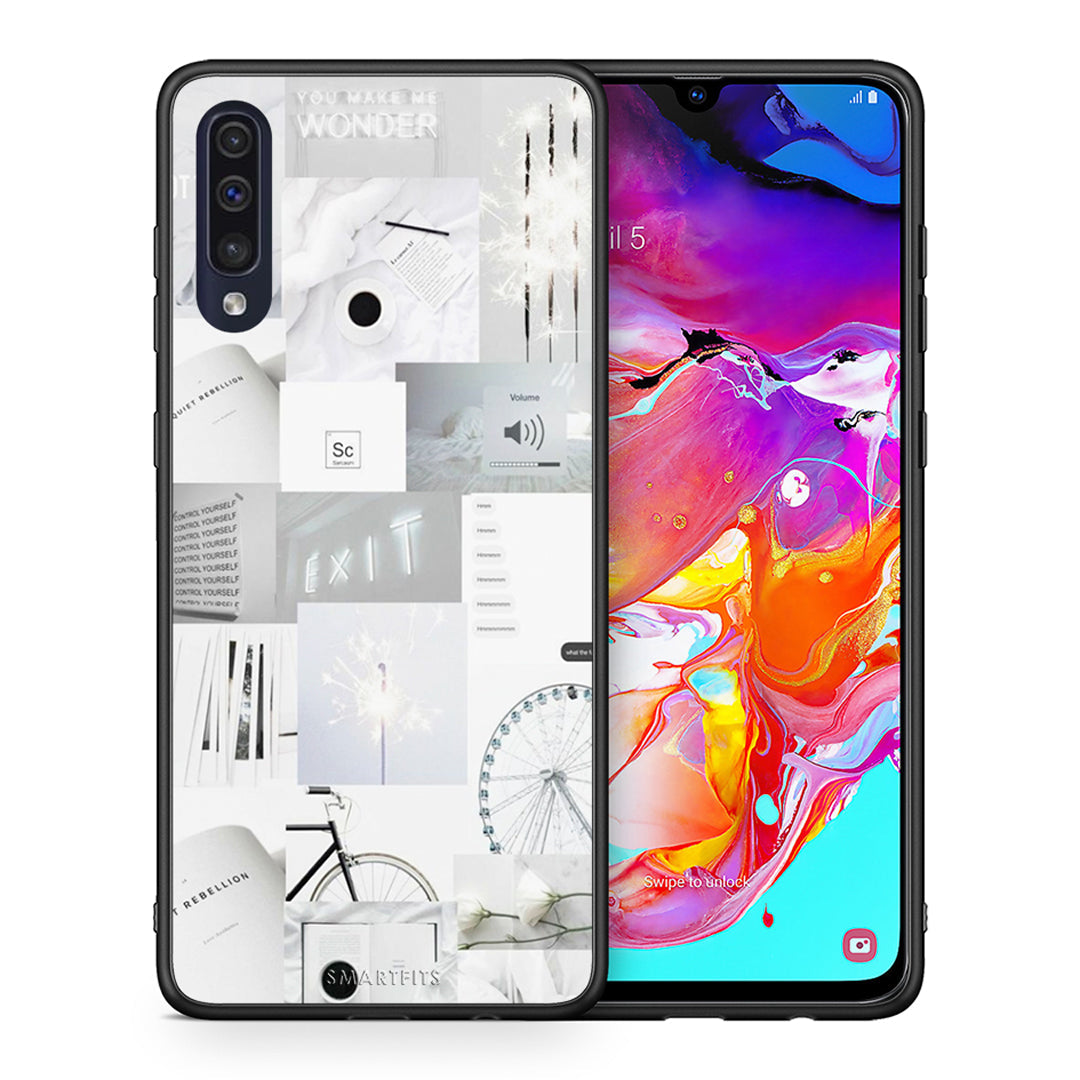 Θήκη Αγίου Βαλεντίνου Samsung A70 Collage Make Me Wonder από τη Smartfits με σχέδιο στο πίσω μέρος και μαύρο περίβλημα | Samsung A70 Collage Make Me Wonder case with colorful back and black bezels