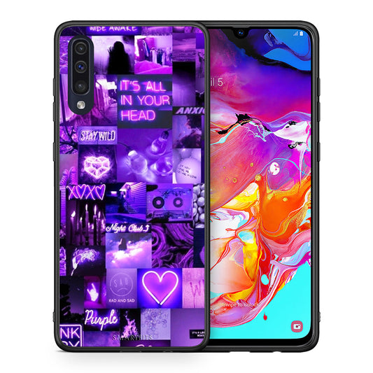 Θήκη Αγίου Βαλεντίνου Samsung A70 Collage Stay Wild από τη Smartfits με σχέδιο στο πίσω μέρος και μαύρο περίβλημα | Samsung A70 Collage Stay Wild case with colorful back and black bezels