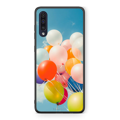 Samsung A70 Colorful Balloons θήκη από τη Smartfits με σχέδιο στο πίσω μέρος και μαύρο περίβλημα | Smartphone case with colorful back and black bezels by Smartfits