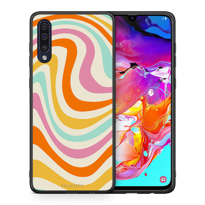 Θήκη Samsung A70 Colourful Waves από τη Smartfits με σχέδιο στο πίσω μέρος και μαύρο περίβλημα | Samsung A70 Colourful Waves case with colorful back and black bezels