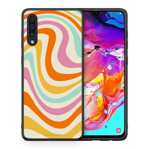 Θήκη Samsung A70 Colourful Waves από τη Smartfits με σχέδιο στο πίσω μέρος και μαύρο περίβλημα | Samsung A70 Colourful Waves case with colorful back and black bezels