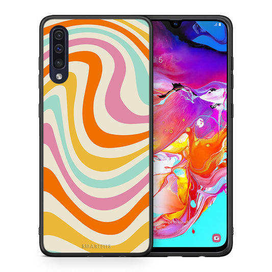 Θήκη Samsung A70 Colourful Waves από τη Smartfits με σχέδιο στο πίσω μέρος και μαύρο περίβλημα | Samsung A70 Colourful Waves case with colorful back and black bezels