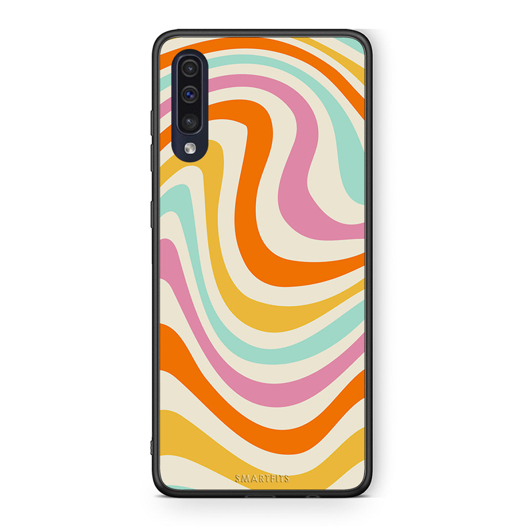 Samsung A70 Colourful Waves θήκη από τη Smartfits με σχέδιο στο πίσω μέρος και μαύρο περίβλημα | Smartphone case with colorful back and black bezels by Smartfits