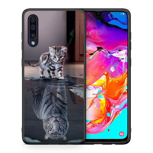 Θήκη Samsung A70 Tiger Cute από τη Smartfits με σχέδιο στο πίσω μέρος και μαύρο περίβλημα | Samsung A70 Tiger Cute case with colorful back and black bezels