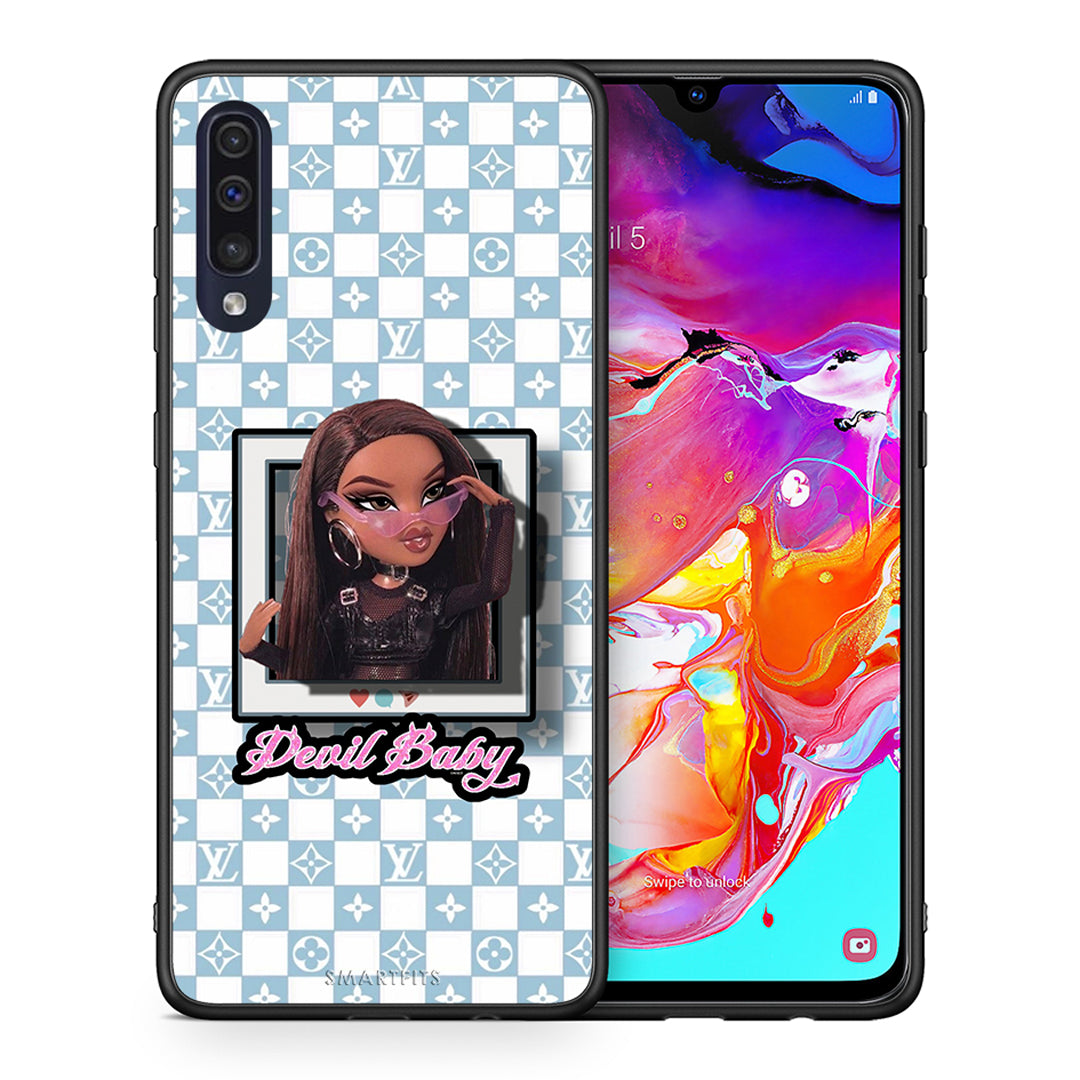 Θήκη Αγίου Βαλεντίνου Samsung A70 Devil Baby από τη Smartfits με σχέδιο στο πίσω μέρος και μαύρο περίβλημα | Samsung A70 Devil Baby case with colorful back and black bezels