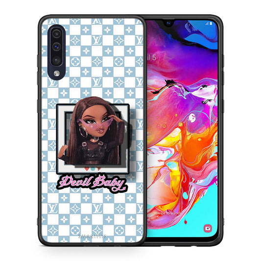 Θήκη Αγίου Βαλεντίνου Samsung A70 Devil Baby από τη Smartfits με σχέδιο στο πίσω μέρος και μαύρο περίβλημα | Samsung A70 Devil Baby case with colorful back and black bezels