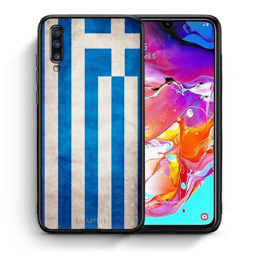 Θήκη Samsung A70 Greek Flag από τη Smartfits με σχέδιο στο πίσω μέρος και μαύρο περίβλημα | Samsung A70 Greek Flag case with colorful back and black bezels