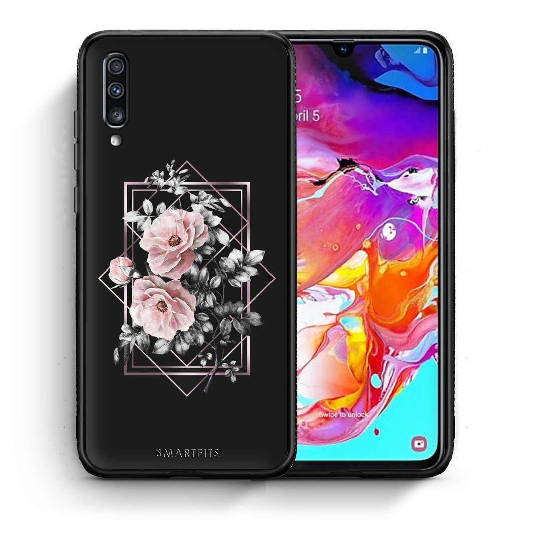 Θήκη Samsung A70 Frame Flower από τη Smartfits με σχέδιο στο πίσω μέρος και μαύρο περίβλημα | Samsung A70 Frame Flower case with colorful back and black bezels