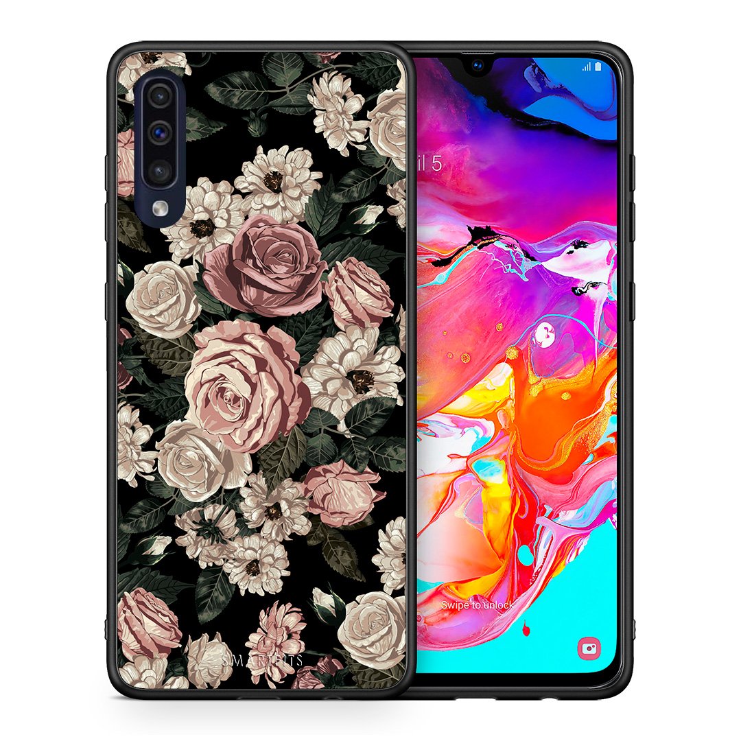 Θήκη Samsung A70 Wild Roses Flower από τη Smartfits με σχέδιο στο πίσω μέρος και μαύρο περίβλημα | Samsung A70 Wild Roses Flower case with colorful back and black bezels