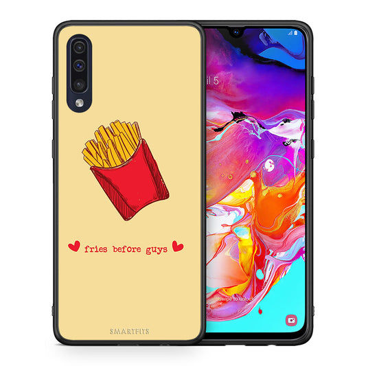 Θήκη Αγίου Βαλεντίνου Samsung A70 Fries Before Guys από τη Smartfits με σχέδιο στο πίσω μέρος και μαύρο περίβλημα | Samsung A70 Fries Before Guys case with colorful back and black bezels
