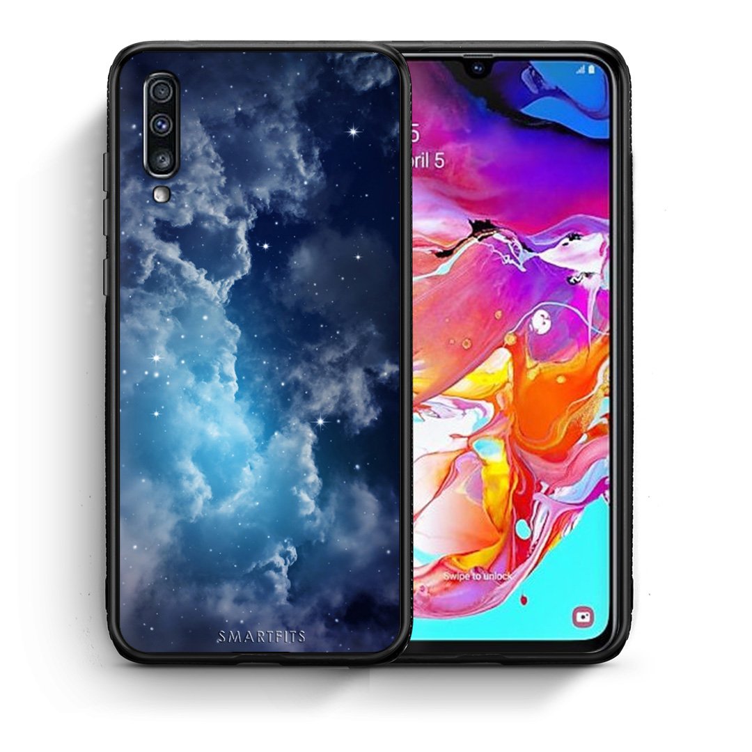 Θήκη Samsung A70 Blue Sky Galaxy από τη Smartfits με σχέδιο στο πίσω μέρος και μαύρο περίβλημα | Samsung A70 Blue Sky Galaxy case with colorful back and black bezels