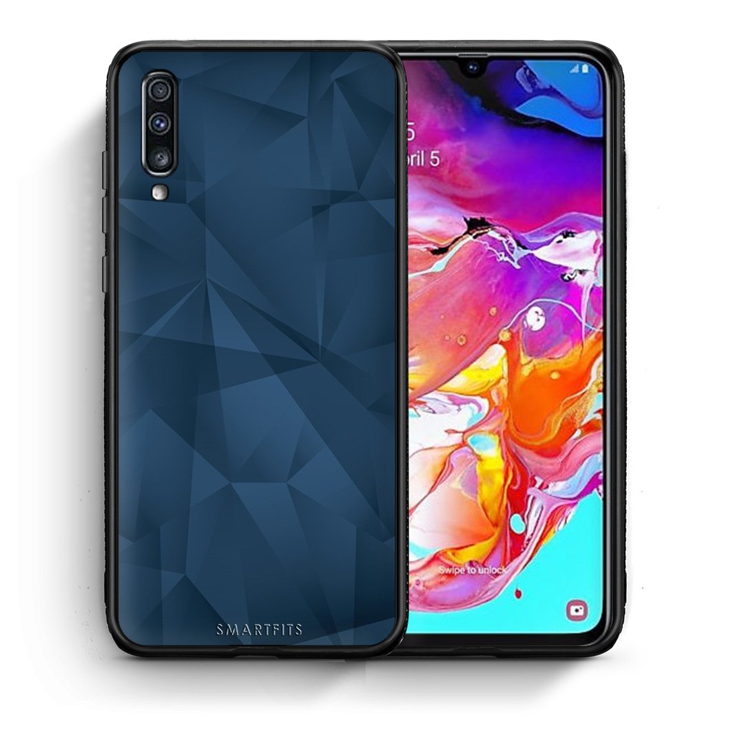 Θήκη Samsung A70 Blue Abstract Geometric από τη Smartfits με σχέδιο στο πίσω μέρος και μαύρο περίβλημα | Samsung A70 Blue Abstract Geometric case with colorful back and black bezels