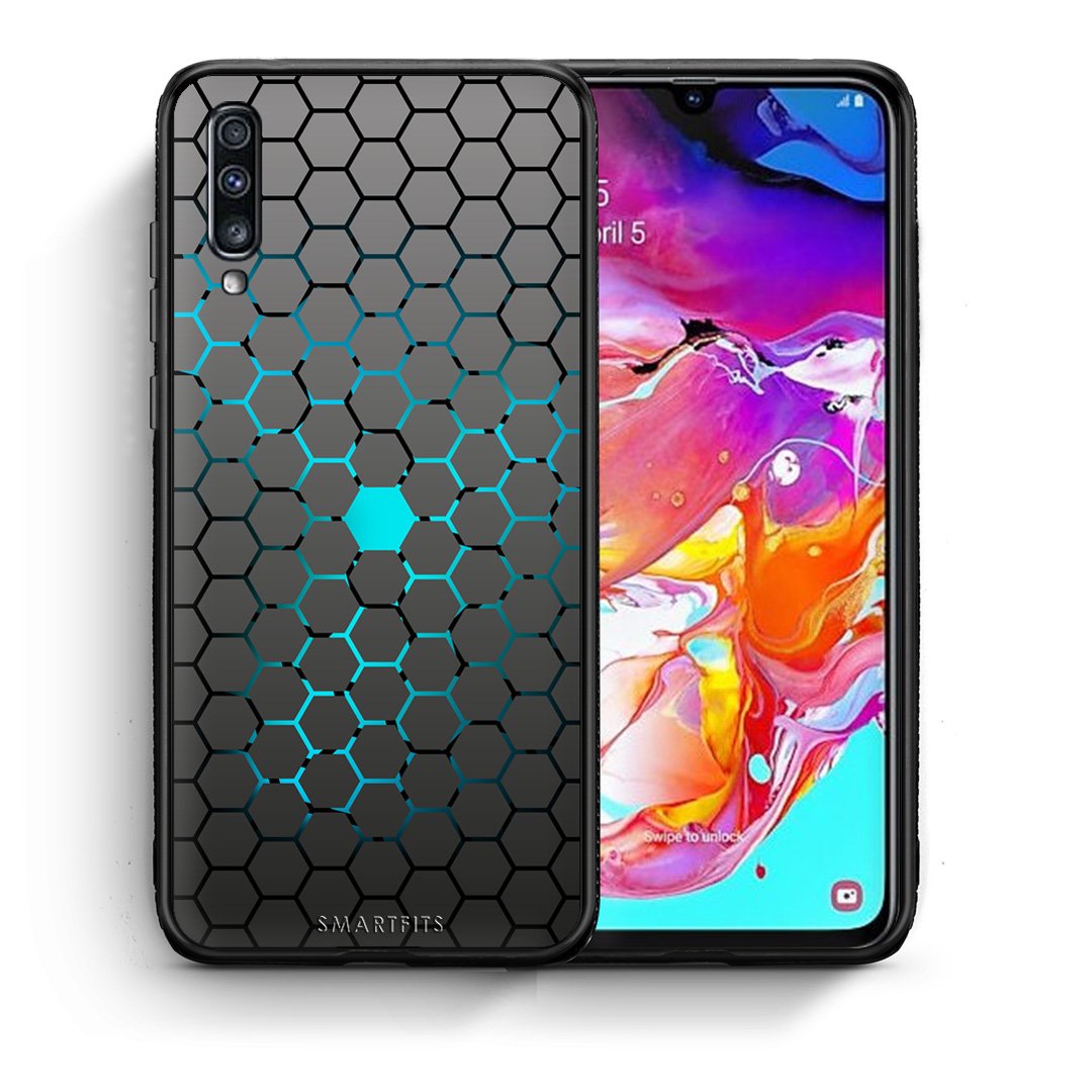 Θήκη Samsung A70 Hexagonal Geometric από τη Smartfits με σχέδιο στο πίσω μέρος και μαύρο περίβλημα | Samsung A70 Hexagonal Geometric case with colorful back and black bezels