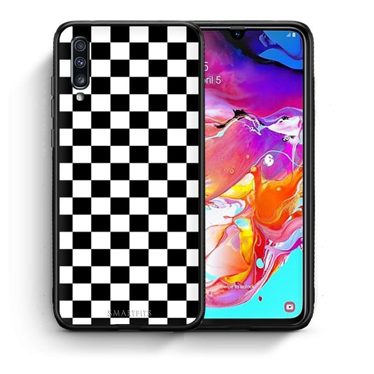Θήκη Samsung A70 Squares Geometric από τη Smartfits με σχέδιο στο πίσω μέρος και μαύρο περίβλημα | Samsung A70 Squares Geometric case with colorful back and black bezels