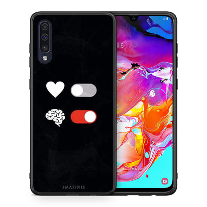 Θήκη Αγίου Βαλεντίνου Samsung A70 Heart Vs Brain από τη Smartfits με σχέδιο στο πίσω μέρος και μαύρο περίβλημα | Samsung A70 Heart Vs Brain case with colorful back and black bezels