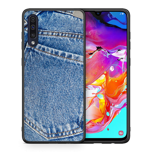 Θήκη Samsung A70 Jeans Pocket από τη Smartfits με σχέδιο στο πίσω μέρος και μαύρο περίβλημα | Samsung A70 Jeans Pocket case with colorful back and black bezels