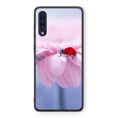 Samsung A70 Ladybug Flower θήκη από τη Smartfits με σχέδιο στο πίσω μέρος και μαύρο περίβλημα | Smartphone case with colorful back and black bezels by Smartfits