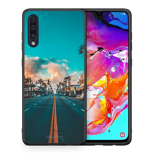 Θήκη Samsung A70 City Landscape από τη Smartfits με σχέδιο στο πίσω μέρος και μαύρο περίβλημα | Samsung A70 City Landscape case with colorful back and black bezels