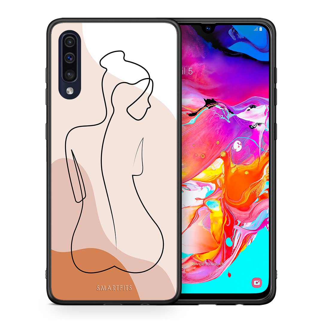 Θήκη Samsung A70 LineArt Woman από τη Smartfits με σχέδιο στο πίσω μέρος και μαύρο περίβλημα | Samsung A70 LineArt Woman case with colorful back and black bezels