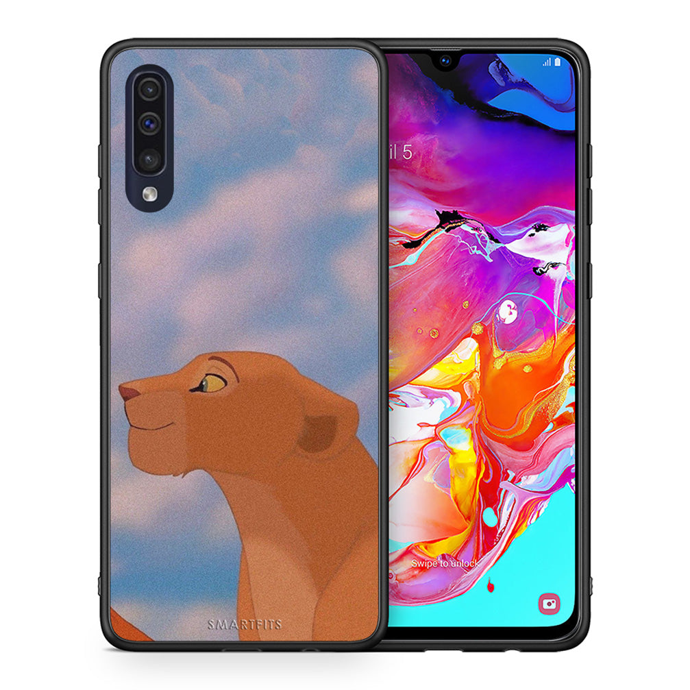 Θήκη Αγίου Βαλεντίνου Samsung A70 Lion Love 2 από τη Smartfits με σχέδιο στο πίσω μέρος και μαύρο περίβλημα | Samsung A70 Lion Love 2 case with colorful back and black bezels