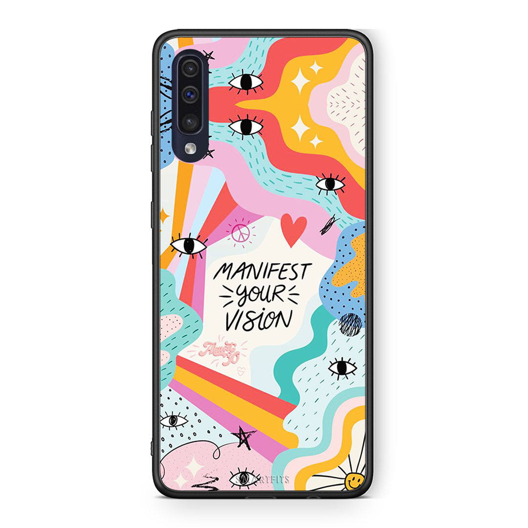 Samsung A70 Manifest Your Vision θήκη από τη Smartfits με σχέδιο στο πίσω μέρος και μαύρο περίβλημα | Smartphone case with colorful back and black bezels by Smartfits