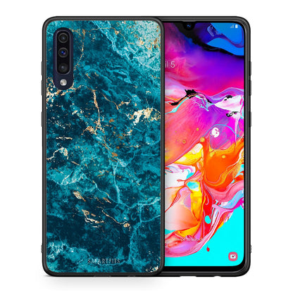 Θήκη Samsung A70 Marble Blue από τη Smartfits με σχέδιο στο πίσω μέρος και μαύρο περίβλημα | Samsung A70 Marble Blue case with colorful back and black bezels