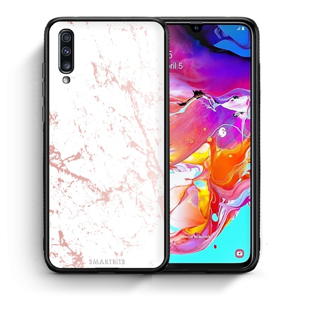 Θήκη Samsung A70 Pink Splash Marble από τη Smartfits με σχέδιο στο πίσω μέρος και μαύρο περίβλημα | Samsung A70 Pink Splash Marble case with colorful back and black bezels