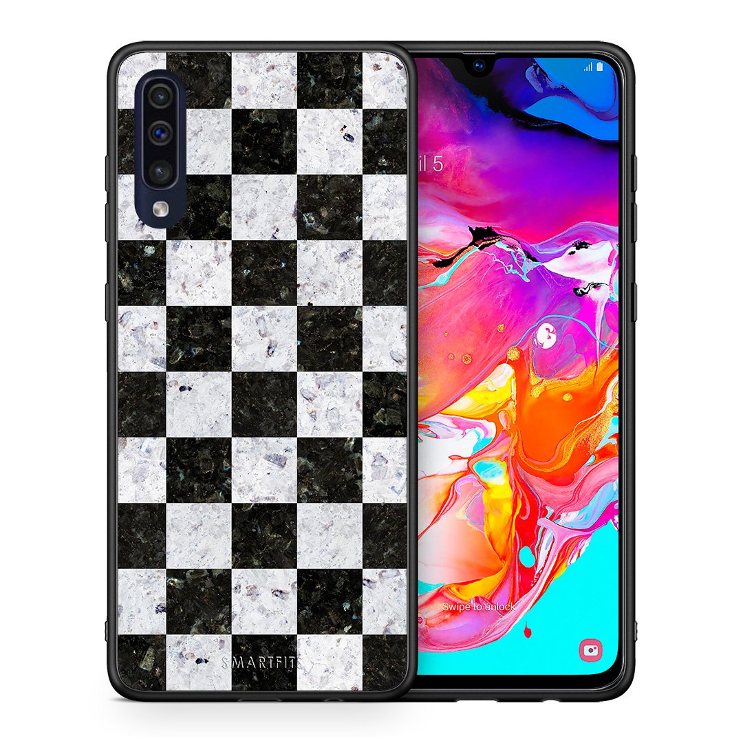 Θήκη Samsung A70 Square Geometric Marble από τη Smartfits με σχέδιο στο πίσω μέρος και μαύρο περίβλημα | Samsung A70 Square Geometric Marble case with colorful back and black bezels