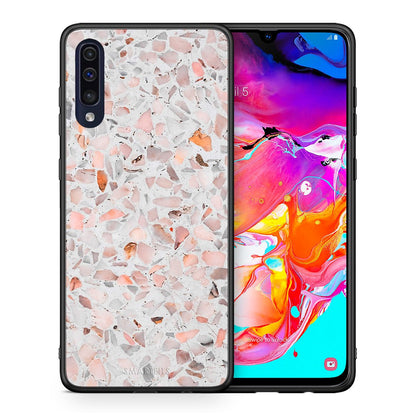 Θήκη Samsung A70 Marble Terrazzo από τη Smartfits με σχέδιο στο πίσω μέρος και μαύρο περίβλημα | Samsung A70 Marble Terrazzo case with colorful back and black bezels