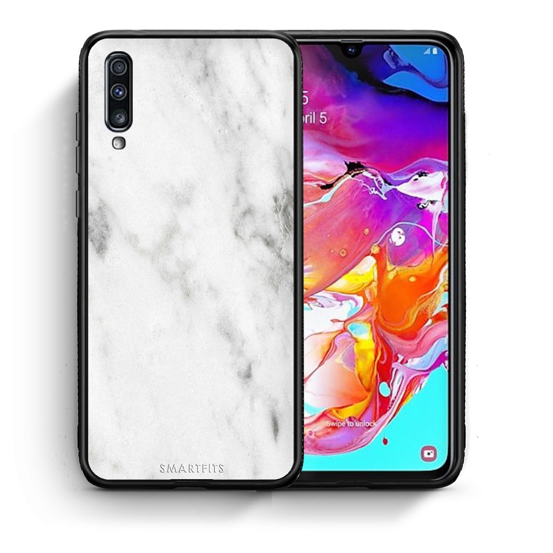 Θήκη Samsung A70 White Marble από τη Smartfits με σχέδιο στο πίσω μέρος και μαύρο περίβλημα | Samsung A70 White Marble case with colorful back and black bezels
