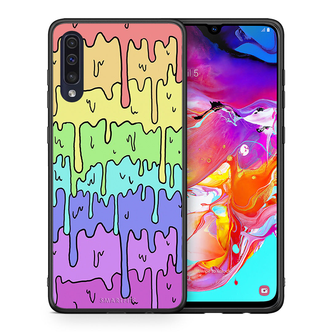 Θήκη Samsung A70 Melting Rainbow από τη Smartfits με σχέδιο στο πίσω μέρος και μαύρο περίβλημα | Samsung A70 Melting Rainbow case with colorful back and black bezels