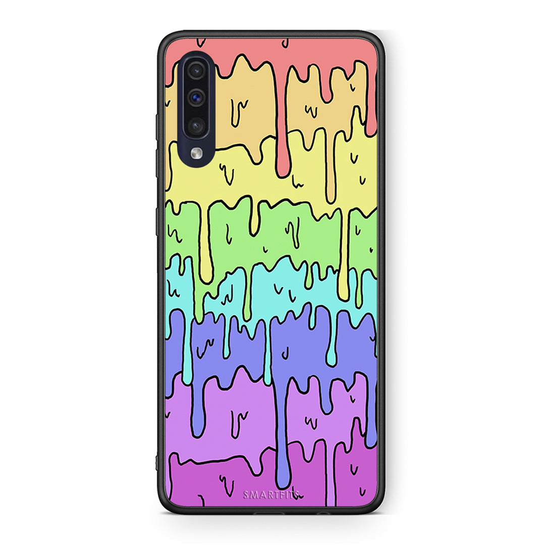 Samsung A70 Melting Rainbow θήκη από τη Smartfits με σχέδιο στο πίσω μέρος και μαύρο περίβλημα | Smartphone case with colorful back and black bezels by Smartfits