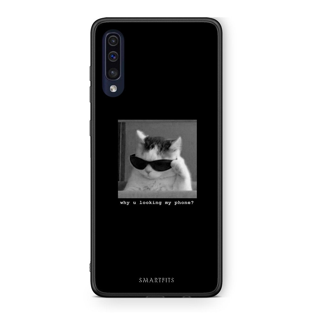 Samsung A70 Meme Cat θήκη από τη Smartfits με σχέδιο στο πίσω μέρος και μαύρο περίβλημα | Smartphone case with colorful back and black bezels by Smartfits