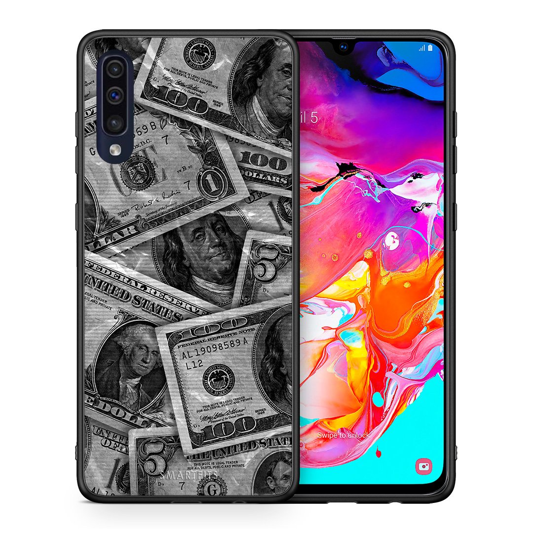 Θήκη Samsung A70 Money Dollars από τη Smartfits με σχέδιο στο πίσω μέρος και μαύρο περίβλημα | Samsung A70 Money Dollars case with colorful back and black bezels
